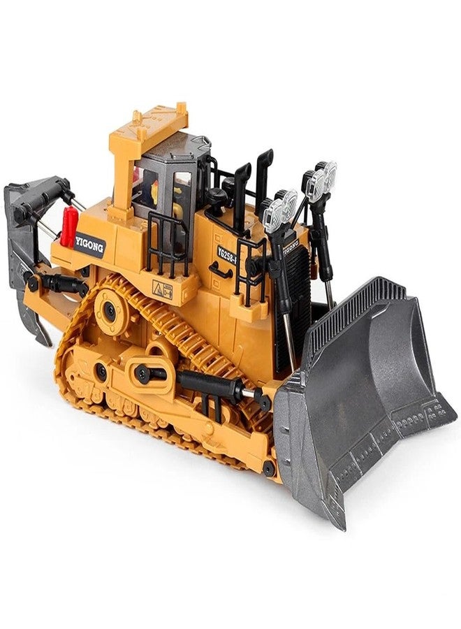 RABRA 9 Channel RC Bulldozer, Remote Control Excavator, 1/24 Crawler Front Loader Construction Vehicles Toy Tractor with 2.4Ghz Transmitter and Alloy Shovel,Lights, Simulation Sound for Kids Gift - Image 1